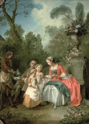 Une dame et un gentleman dans le jardin avec deux enfants, c. 1742 (détail)